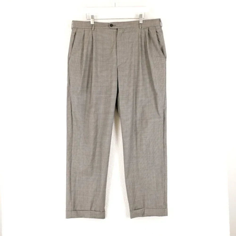 DAMAGED Zanella Nordstrom Bennett Wool Star Check Gray Dress Pants 36/29 Black W